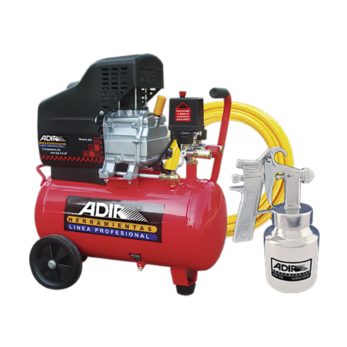 KIT COMPRESORA MOD 202 ADIR 25 LTS 2.5 HP INCLUYE MANGUERA Y PISTOLA BAJA PRESION